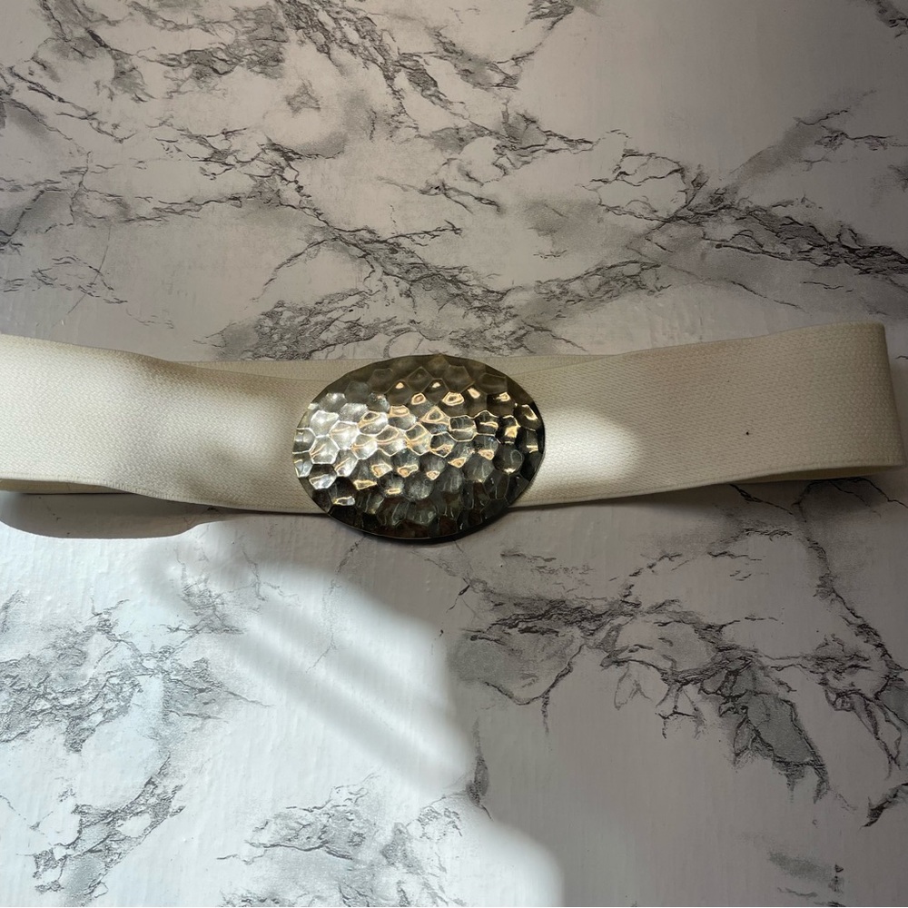 Vintage Hammered Silver Western Pearl Cream Stretch Belt